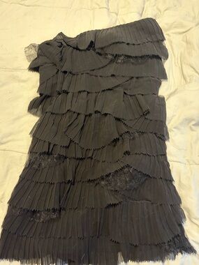 Black Ruffled Strapless Dress Tadashi Shoji